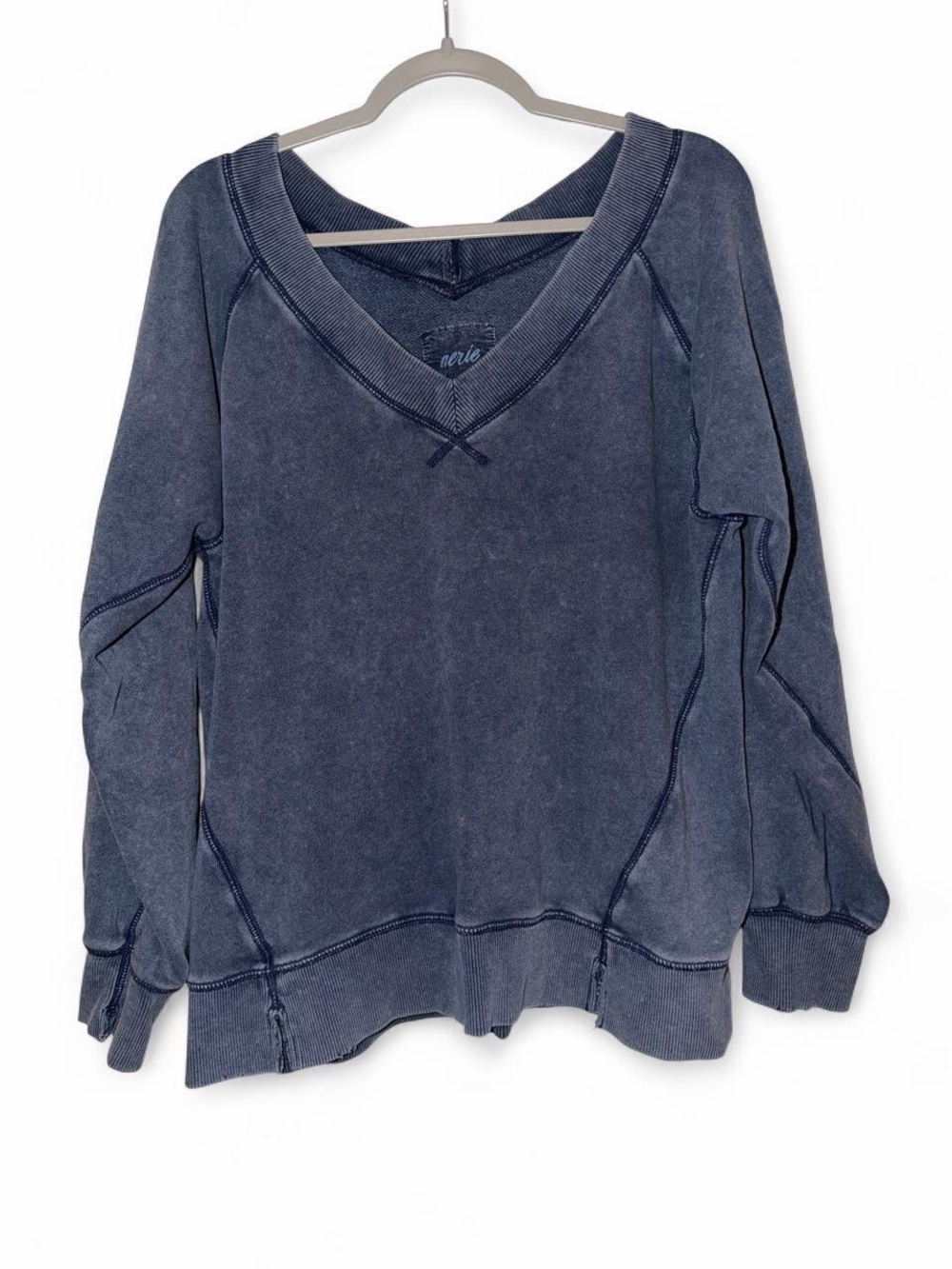Aerie Washed Navy V-Neck Sweatshirt